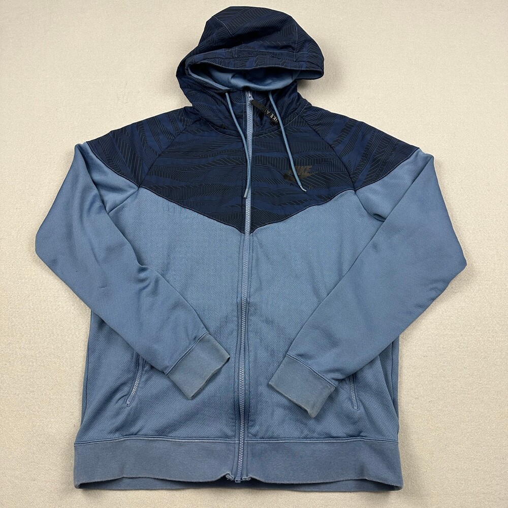 Nike Jacket Men Large Blue Geometric Panel Air Windrunner Zip Hood Track Hybrid